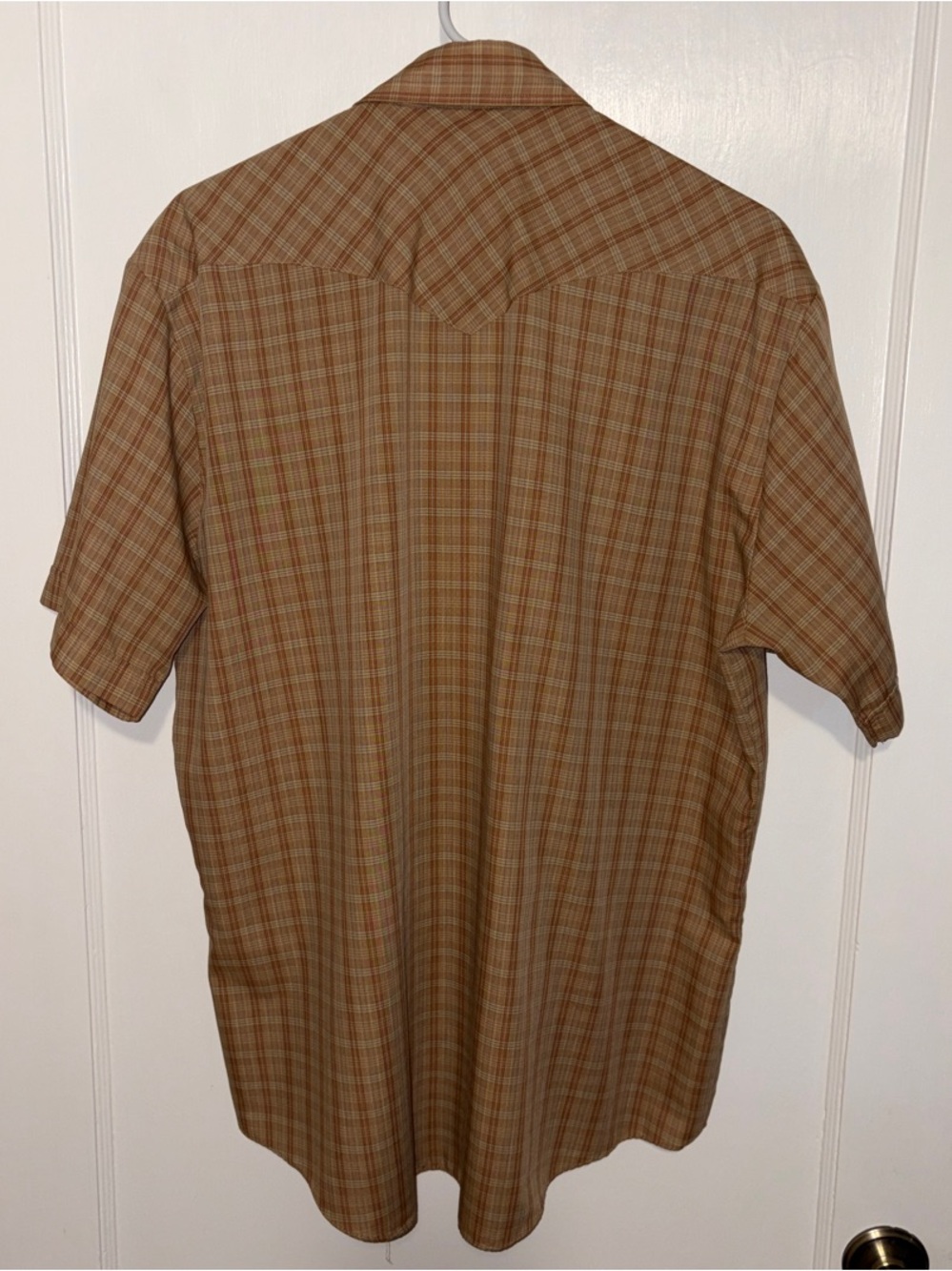 π Authentic Western Menβs Orange/Tan Plaid Snap-Up Short-Sleeve Shirt Size 17.5 - Picture 2 of 16